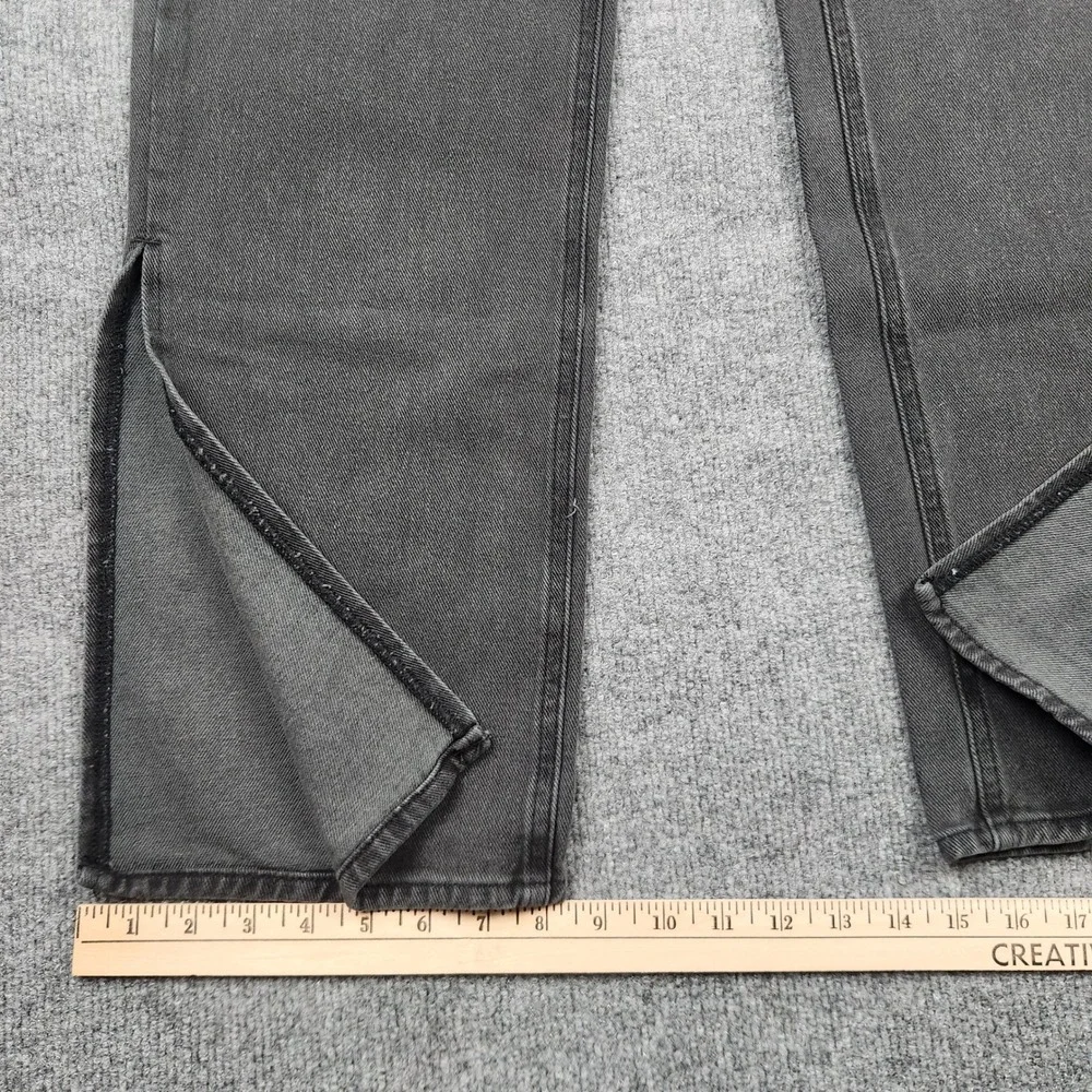 Playboy by PacSun Womens Washed Black Straight Leg Slit Hem Logo Jeans Size‎ 26
